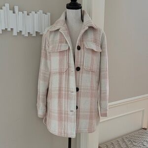 Sebby Pink Plaid Shacket Jacket XS Cozy Button Front Shirt Jacket